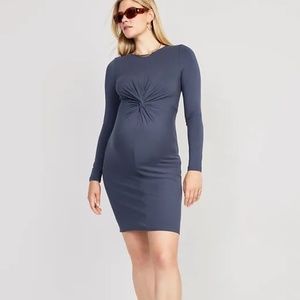 Old Navy Maternity Long-Sleeve Twist-Front Bodycon Dress Sz Medium Blue NWOT NEW